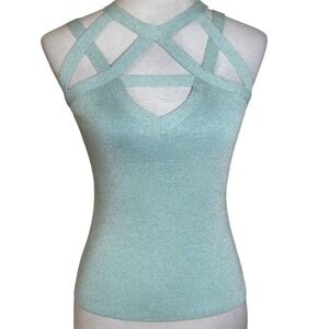 Mint Green Metallic Bandage Top S Tank Stretch Shimmer Y2K Night Life Club